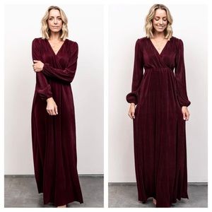 Baltic Born Venus Mulberry Red Pleated Satin Maxi Dress XL